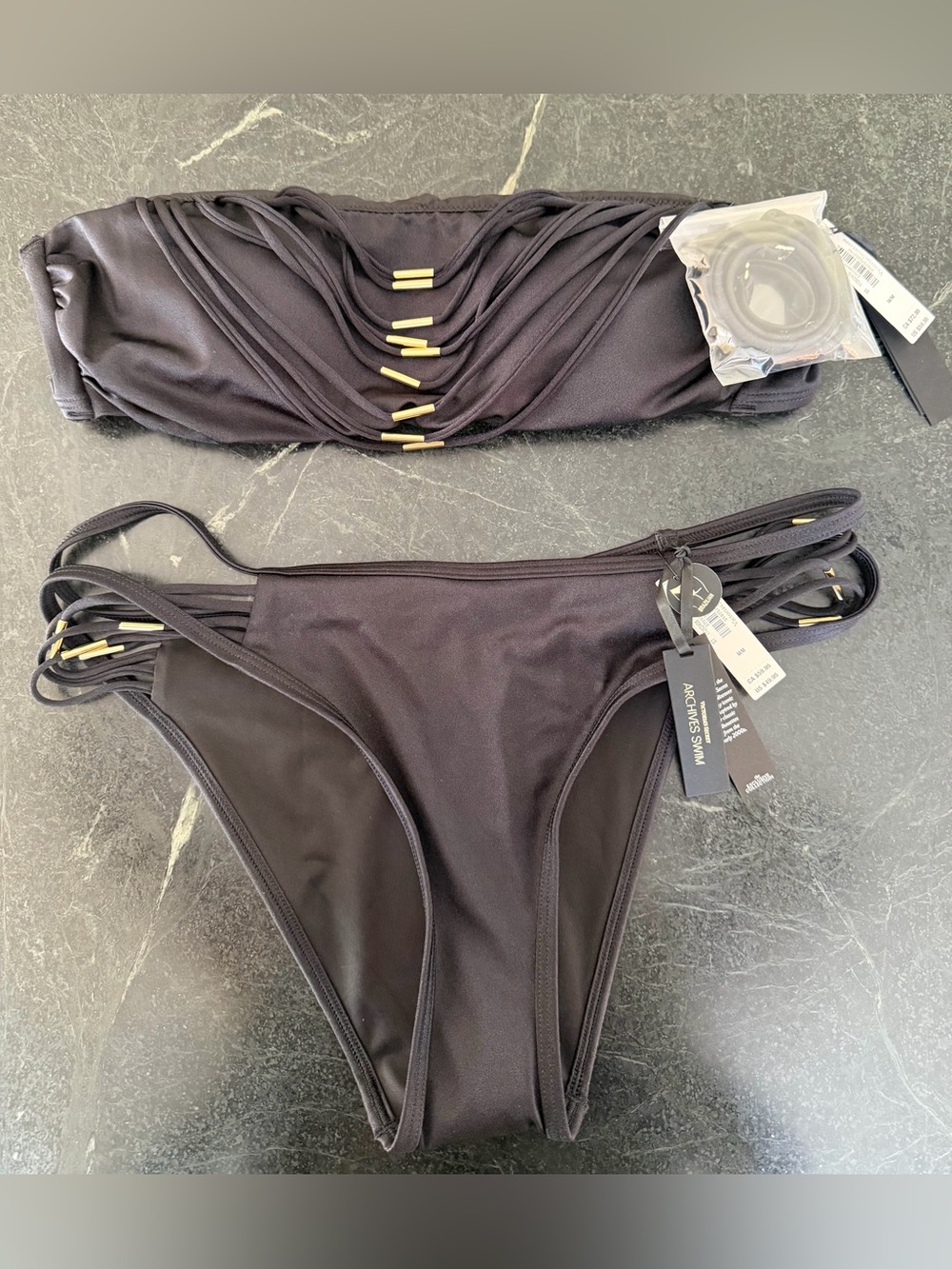 NWT Victoria's Secret Black Strappy Halter Bandeau Top & Bottom Set